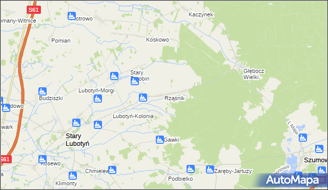 mapa Rząśnik gmina Stary Lubotyń, Rząśnik gmina Stary Lubotyń na mapie Targeo