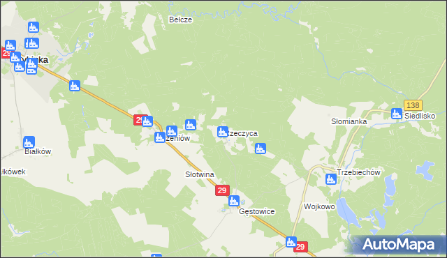 mapa Rzeczyca gmina Maszewo, Rzeczyca gmina Maszewo na mapie Targeo