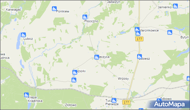 mapa Rzeczyca gmina Tuczno, Rzeczyca gmina Tuczno na mapie Targeo