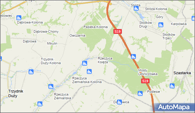 mapa Rzeczyca Księża, Rzeczyca Księża na mapie Targeo