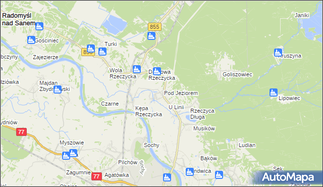 mapa Rzeczyca Okrągła, Rzeczyca Okrągła na mapie Targeo