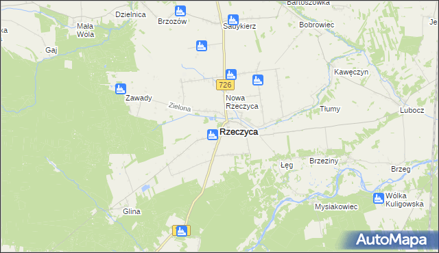 mapa Rzeczyca powiat tomaszowski, Rzeczyca powiat tomaszowski na mapie Targeo