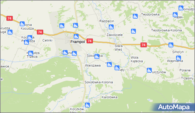 mapa Rzeczyce gmina Frampol, Rzeczyce gmina Frampol na mapie Targeo