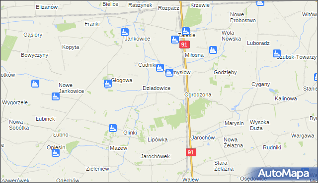 mapa Rzędków gmina Daszyna, Rzędków gmina Daszyna na mapie Targeo