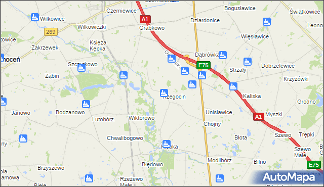 mapa Rzegocin gmina Lubień Kujawski, Rzegocin gmina Lubień Kujawski na mapie Targeo