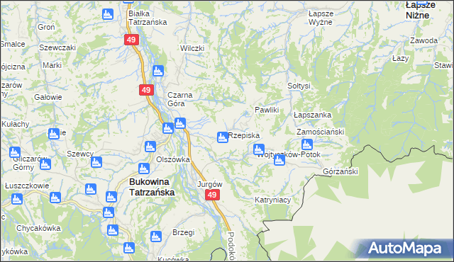 mapa Rzepiska gmina Bukowina Tatrzańska, Rzepiska gmina Bukowina Tatrzańska na mapie Targeo