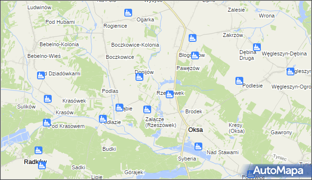 mapa Rzeszówek gmina Oksa, Rzeszówek gmina Oksa na mapie Targeo