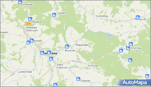 mapa Rzeszówek gmina Świerzawa, Rzeszówek gmina Świerzawa na mapie Targeo