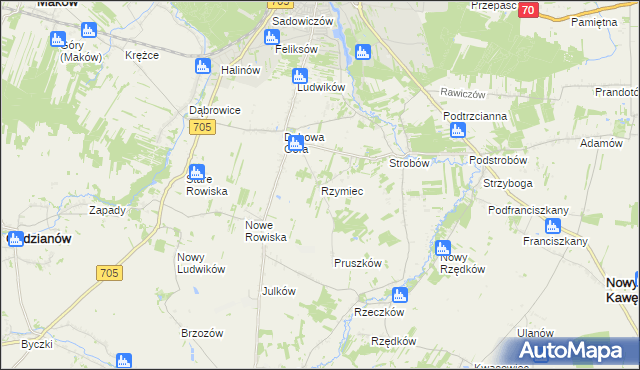 mapa Rzymiec gmina Skierniewice, Rzymiec gmina Skierniewice na mapie Targeo