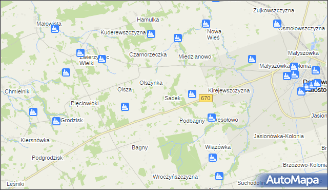 mapa Sadek gmina Dąbrowa Białostocka, Sadek gmina Dąbrowa Białostocka na mapie Targeo