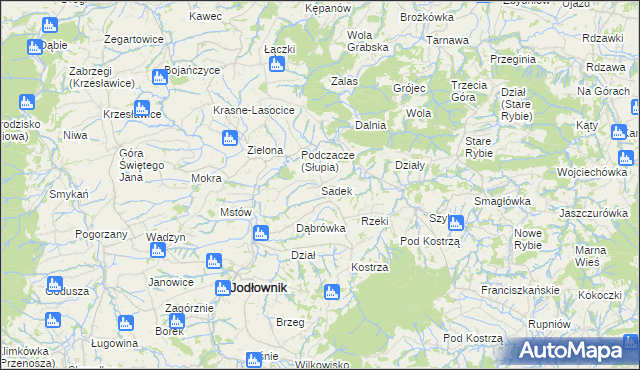 mapa Sadek gmina Jodłownik, Sadek gmina Jodłownik na mapie Targeo