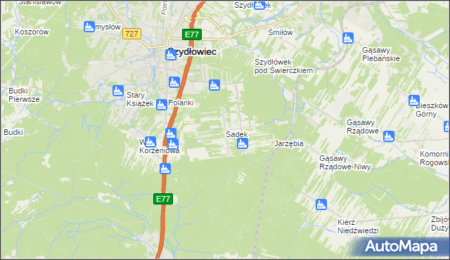 mapa Sadek gmina Szydłowiec, Sadek gmina Szydłowiec na mapie Targeo