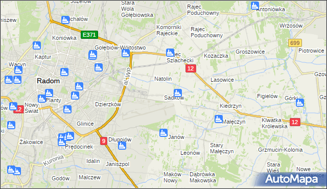 mapa Sadków gmina Jedlnia-Letnisko, Sadków gmina Jedlnia-Letnisko na mapie Targeo