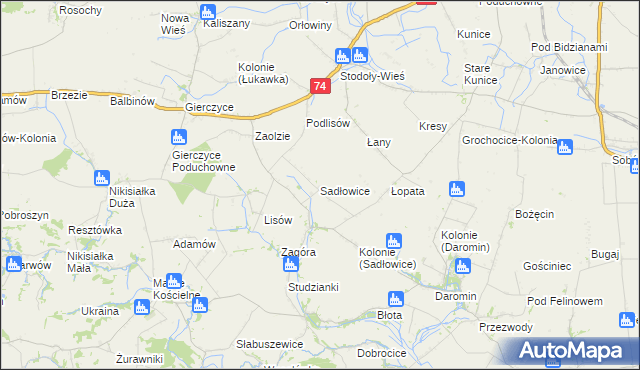 mapa Sadłowice gmina Wojciechowice, Sadłowice gmina Wojciechowice na mapie Targeo