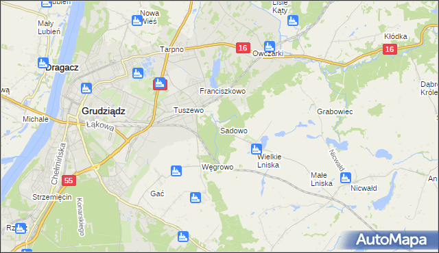 mapa Sadowo gmina Grudziądz, Sadowo gmina Grudziądz na mapie Targeo