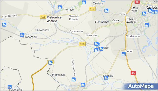 mapa Samborowice gmina Pietrowice Wielkie, Samborowice gmina Pietrowice Wielkie na mapie Targeo