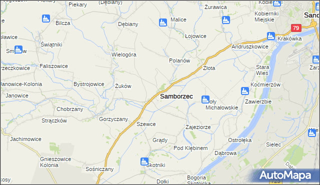 mapa Samborzec, Samborzec na mapie Targeo