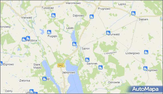 mapa Samin gmina Dąbrówno, Samin gmina Dąbrówno na mapie Targeo