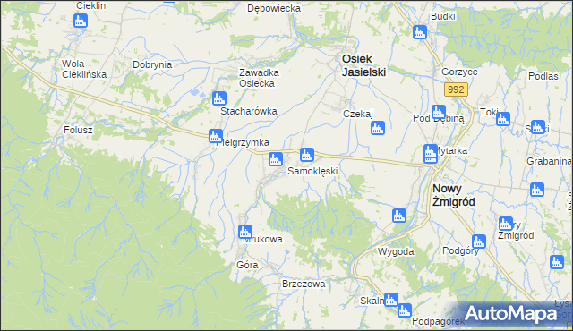 mapa Samoklęski gmina Osiek Jasielski, Samoklęski gmina Osiek Jasielski na mapie Targeo