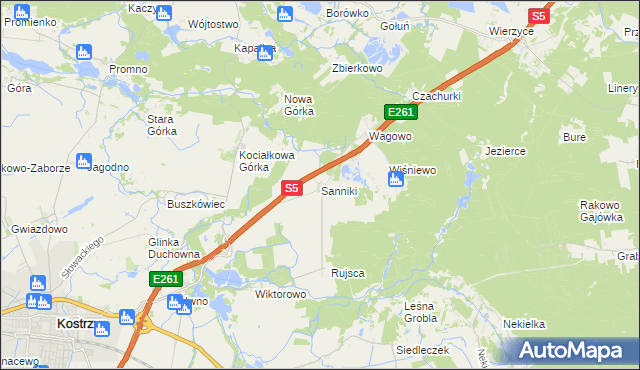 mapa Sanniki gmina Kostrzyn, Sanniki gmina Kostrzyn na mapie Targeo