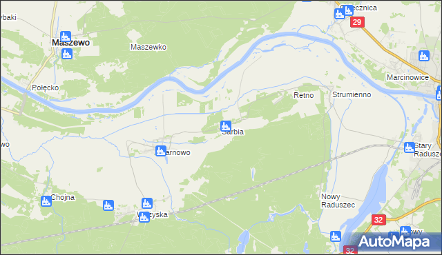 mapa Sarbia gmina Krosno Odrzańskie, Sarbia gmina Krosno Odrzańskie na mapie Targeo