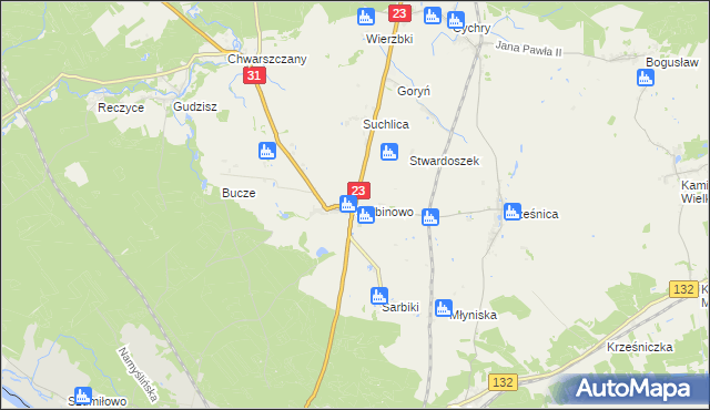 mapa Sarbinowo gmina Dębno, Sarbinowo gmina Dębno na mapie Targeo