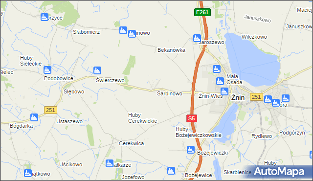 mapa Sarbinowo gmina Żnin, Sarbinowo gmina Żnin na mapie Targeo