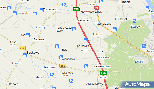 mapa Sarnówka gmina Lubanie, Sarnówka gmina Lubanie na mapie Targeo