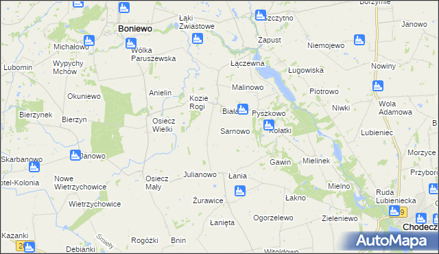 mapa Sarnowo gmina Boniewo, Sarnowo gmina Boniewo na mapie Targeo