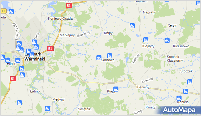mapa Sarnowo gmina Lidzbark Warmiński, Sarnowo gmina Lidzbark Warmiński na mapie Targeo