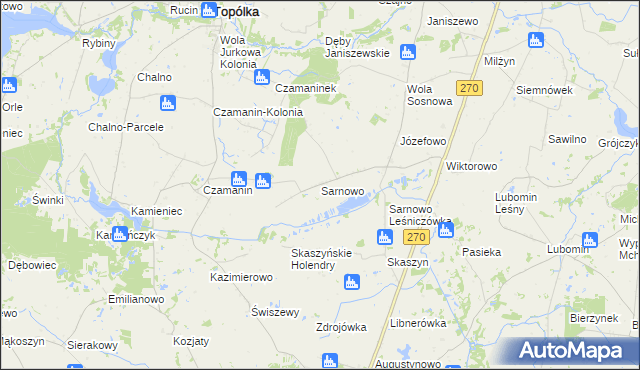 mapa Sarnowo gmina Lubraniec, Sarnowo gmina Lubraniec na mapie Targeo