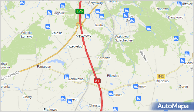 mapa Sarnowo gmina Stolno, Sarnowo gmina Stolno na mapie Targeo