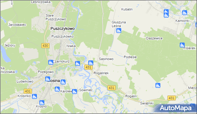 mapa Sasinowo, Sasinowo na mapie Targeo