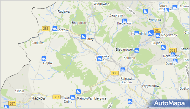 mapa Ścinawka Górna, Ścinawka Górna na mapie Targeo