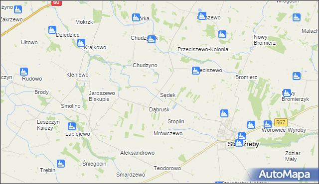 mapa Sędek gmina Staroźreby, Sędek gmina Staroźreby na mapie Targeo