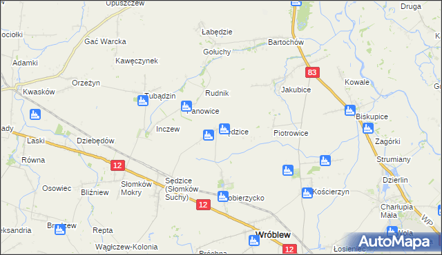 mapa Sędzice gmina Wróblew, Sędzice gmina Wróblew na mapie Targeo