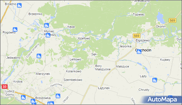 mapa Sęk, Sęk na mapie Targeo