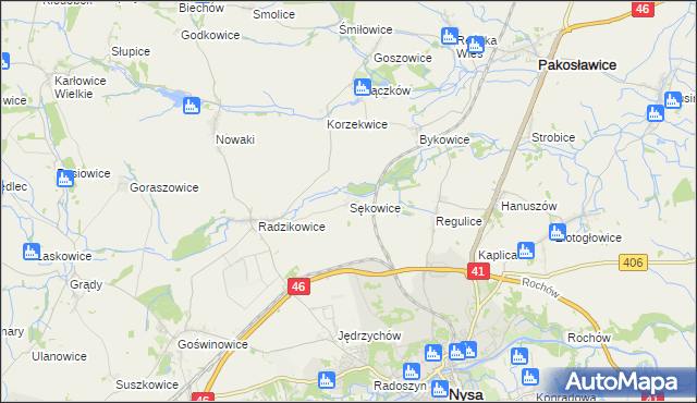 mapa Sękowice gmina Nysa, Sękowice gmina Nysa na mapie Targeo