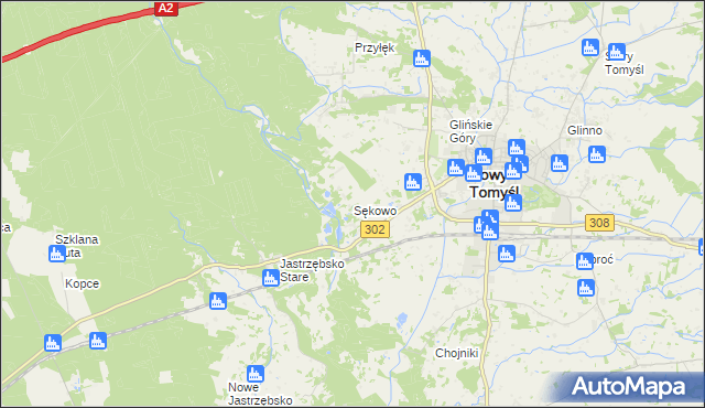 mapa Sękowo gmina Nowy Tomyśl, Sękowo gmina Nowy Tomyśl na mapie Targeo