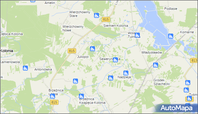 mapa Sewerynówka gmina Siemień, Sewerynówka gmina Siemień na mapie Targeo