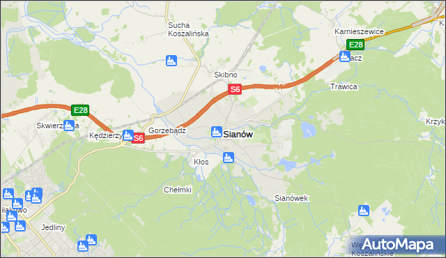 mapa Sianów, Sianów na mapie Targeo