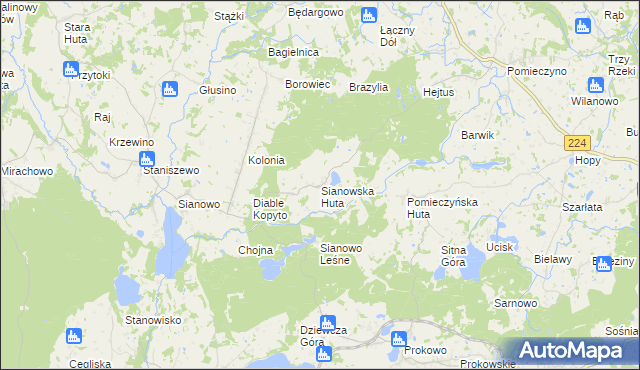 mapa Sianowska Huta, Sianowska Huta na mapie Targeo