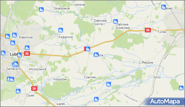 mapa Siedlce gmina Lubin, Siedlce gmina Lubin na mapie Targeo