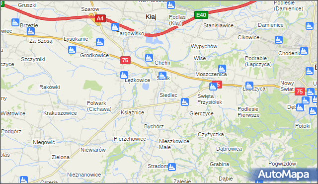 mapa Siedlec gmina Bochnia, Siedlec gmina Bochnia na mapie Targeo