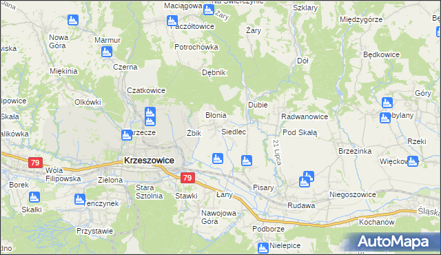 mapa Siedlec gmina Krzeszowice, Siedlec gmina Krzeszowice na mapie Targeo