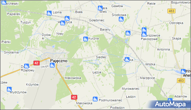 mapa Siedlec gmina Pajęczno, Siedlec gmina Pajęczno na mapie Targeo