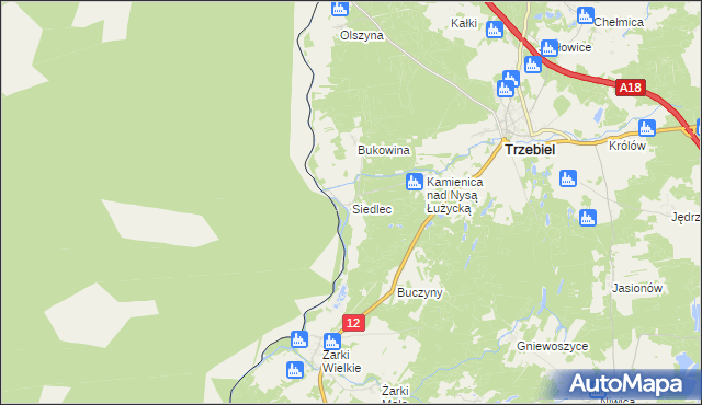 mapa Siedlec gmina Trzebiel, Siedlec gmina Trzebiel na mapie Targeo