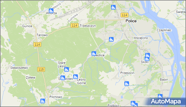 mapa Siedlice gmina Police, Siedlice gmina Police na mapie Targeo