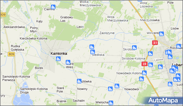 mapa Siedliska gmina Kamionka, Siedliska gmina Kamionka na mapie Targeo