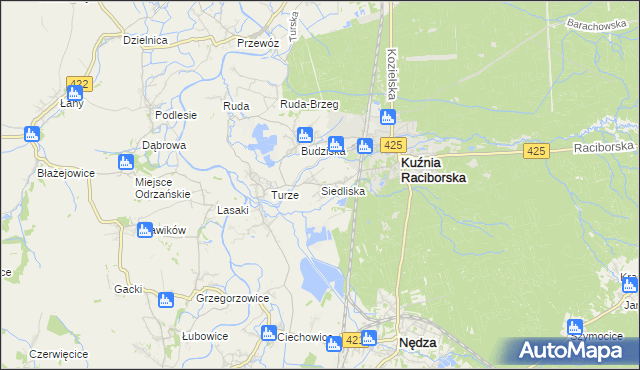 mapa Siedliska gmina Kuźnia Raciborska, Siedliska gmina Kuźnia Raciborska na mapie Targeo